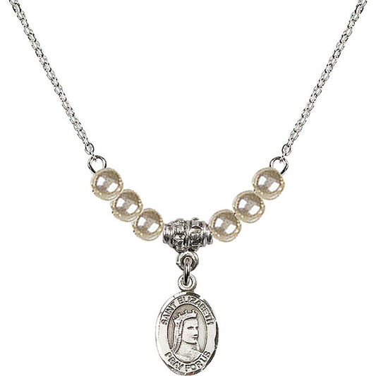 Sterling Silver Saint Elizabeth of Hungary Birthstone Necklace with Faux-Pearl Beads - 9033