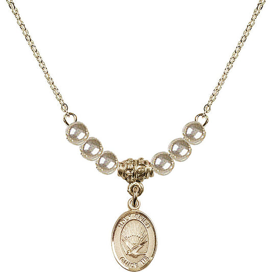 14kt Gold Filled Holy Spirit Birthstone Necklace with Faux-Pearl Beads - 9044