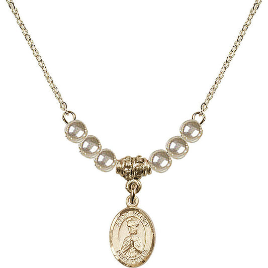 14kt Gold Filled Saint Henry II Birthstone Necklace with Faux-Pearl Beads - 9046