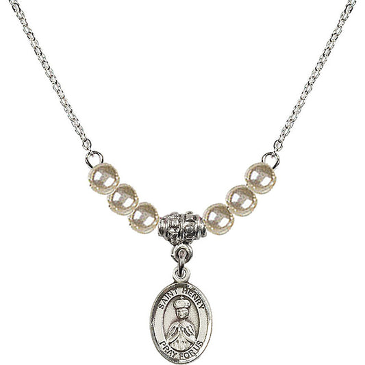 Sterling Silver Saint Henry II Birthstone Necklace with Faux-Pearl Beads - 9046