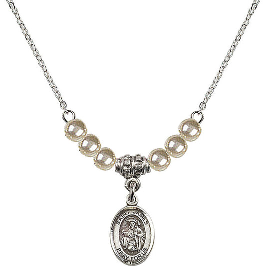 Sterling Silver Saint James the Greater Birthstone Necklace with Faux-Pearl Beads - 9050