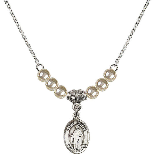 Sterling Silver Saint Justin Birthstone Necklace with Faux-Pearl Beads - 9052
