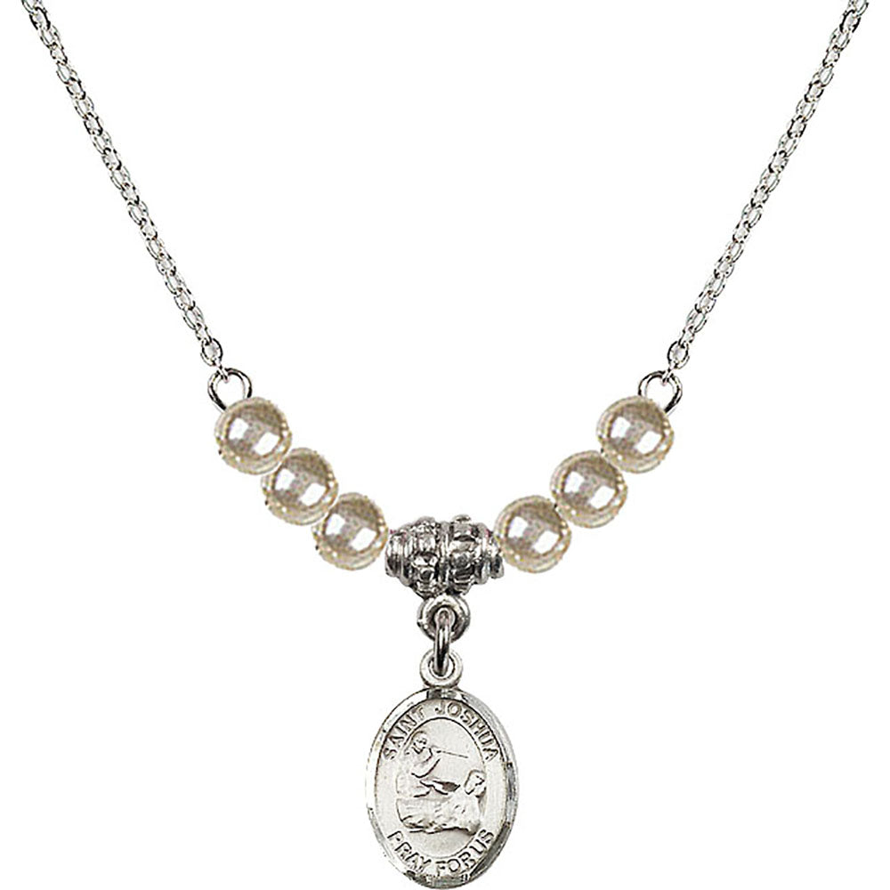 Sterling Silver Saint Joshua Birthstone Necklace with Faux-Pearl Beads - 9059