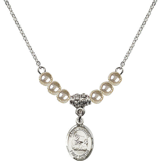 Sterling Silver Saint Joshua Birthstone Necklace with Faux-Pearl Beads - 9059