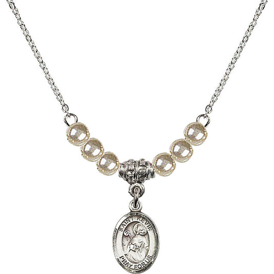 Sterling Silver Saint Kevin Birthstone Necklace with Faux-Pearl Beads - 9062