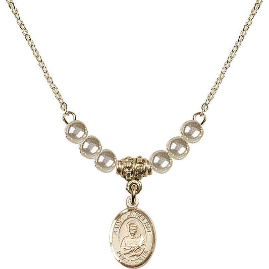 14kt Gold Filled Saint Lawrence Birthstone Necklace with Faux-Pearl Beads - 9063