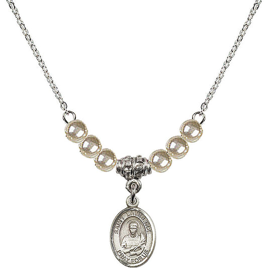 Sterling Silver Saint Lawrence Birthstone Necklace with Faux-Pearl Beads - 9063