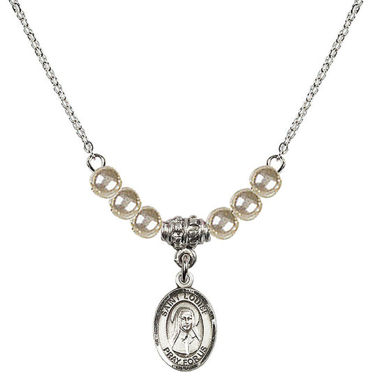 Sterling Silver Saint Louise de Marillac Birthstone Necklace with Faux-Pearl Beads - 9064