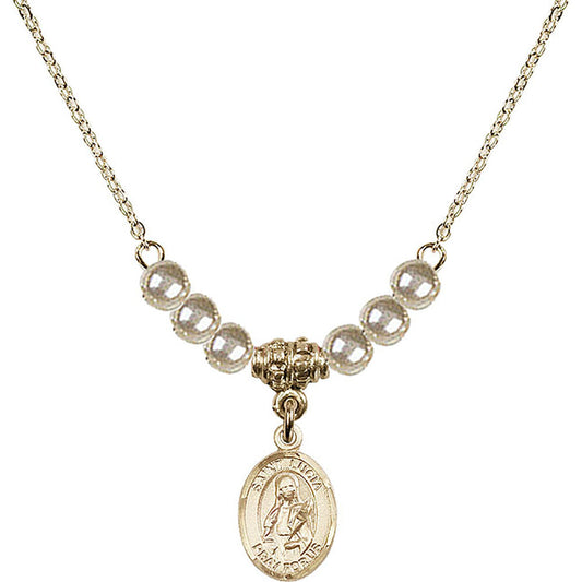 14kt Gold Filled Saint Lucia of Syracuse Birthstone Necklace with Faux-Pearl Beads - 9065