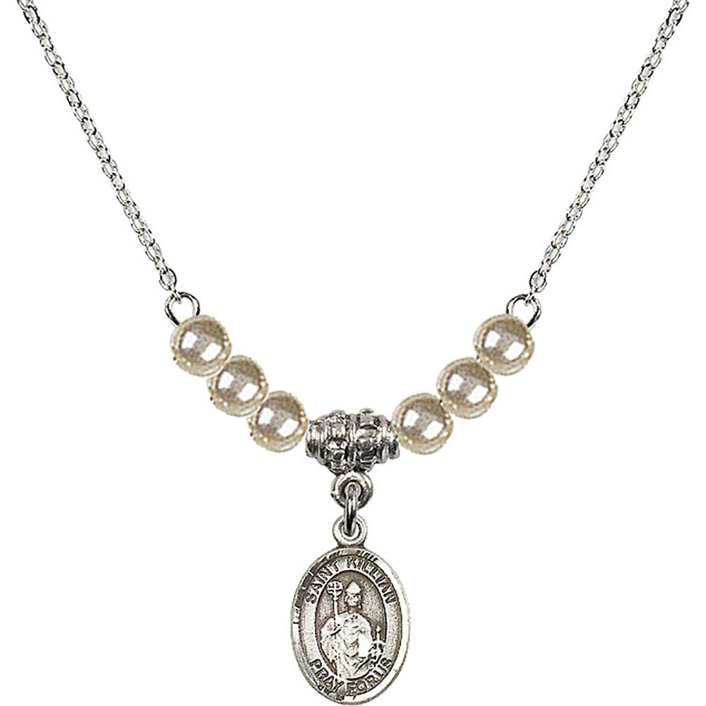 Sterling Silver Saint Kilian Birthstone Necklace with Faux-Pearl Beads - 9067