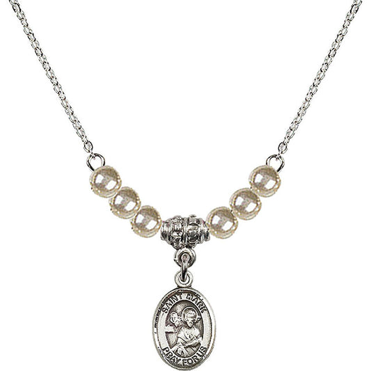 Sterling Silver Saint Mark the Evangelist Birthstone Necklace with Faux-Pearl Beads - 9070