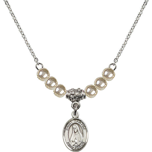 Sterling Silver Saint Martha Birthstone Necklace with Faux-Pearl Beads - 9075