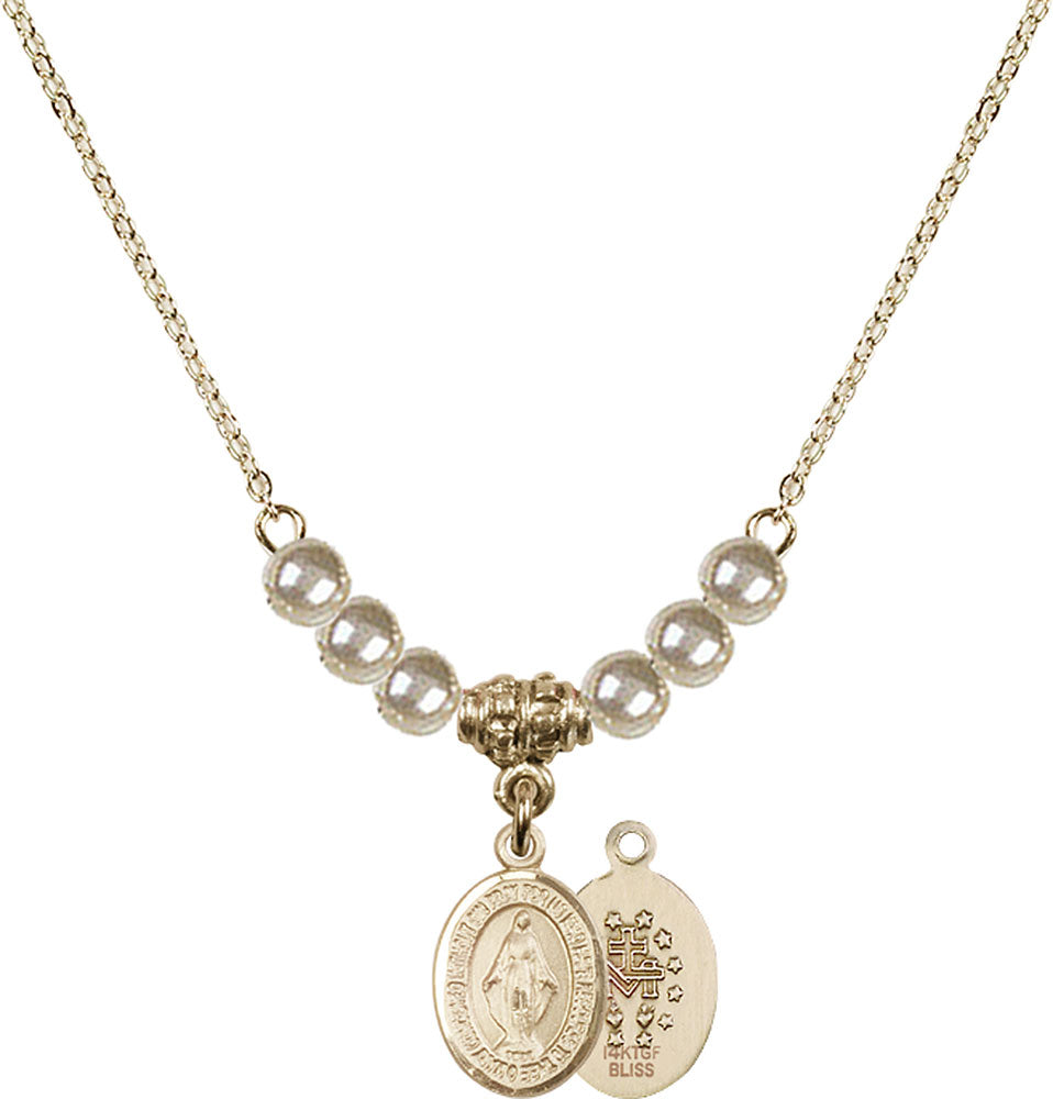 14kt Gold Filled Miraculous Birthstone Necklace with Faux-Pearl Beads - 9078