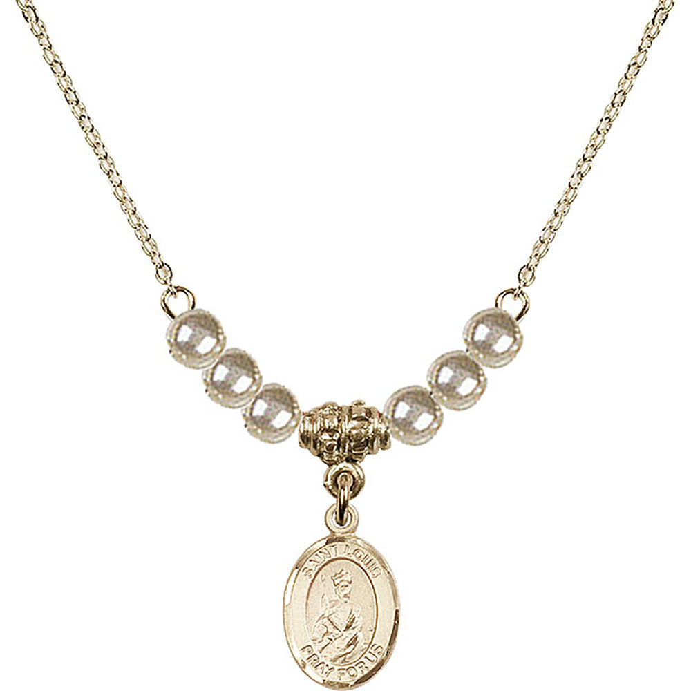 14kt Gold Filled Saint Louis Birthstone Necklace with Faux-Pearl Beads - 9081