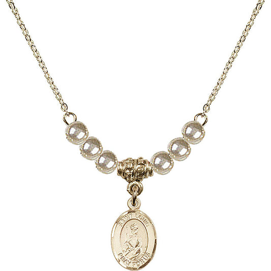 14kt Gold Filled Saint Louis Birthstone Necklace with Faux-Pearl Beads - 9081