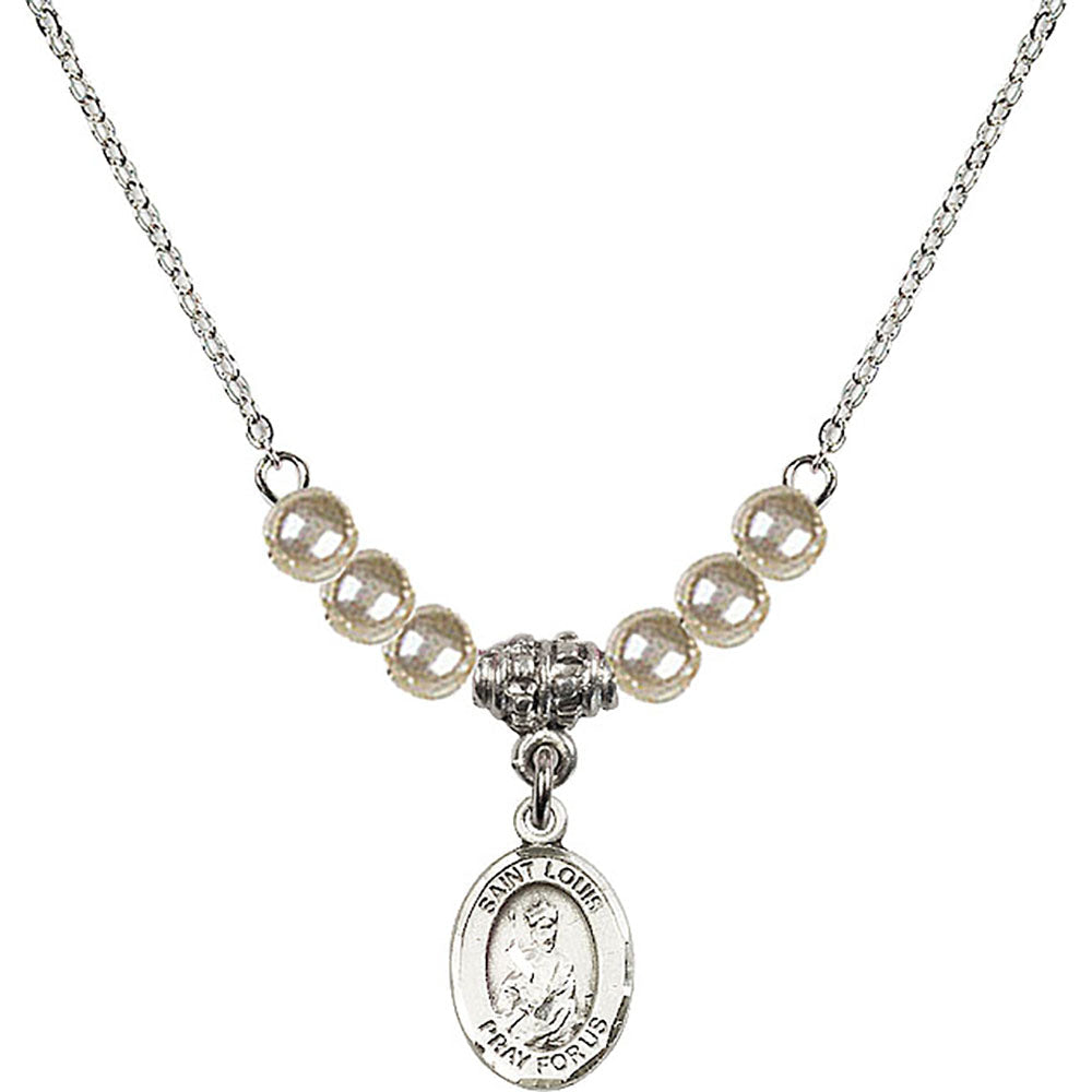 Sterling Silver Saint Louis Birthstone Necklace with Faux-Pearl Beads - 9081