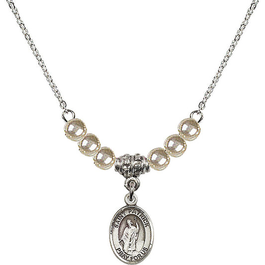 Sterling Silver Saint Patrick Birthstone Necklace with Faux-Pearl Beads - 9084