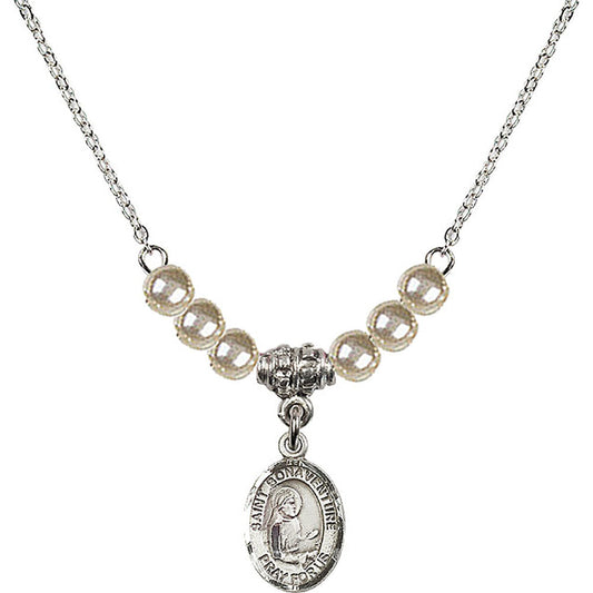 Sterling Silver Saint Bonaventure Birthstone Necklace with Faux-Pearl Beads - 9085