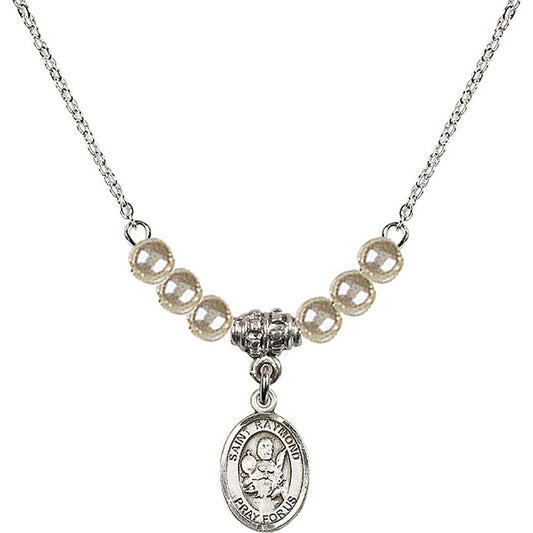 Sterling Silver Saint Raymond Nonnatus Birthstone Necklace with Faux-Pearl Beads - 9091