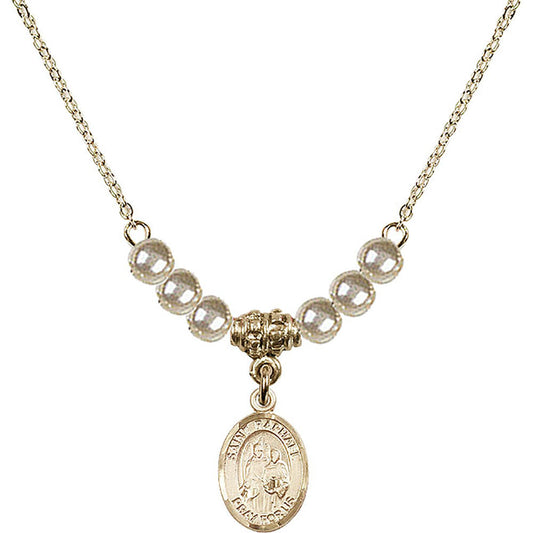 14kt Gold Filled Saint Raphael the Archangel Birthstone Necklace with Faux-Pearl Beads - 9092