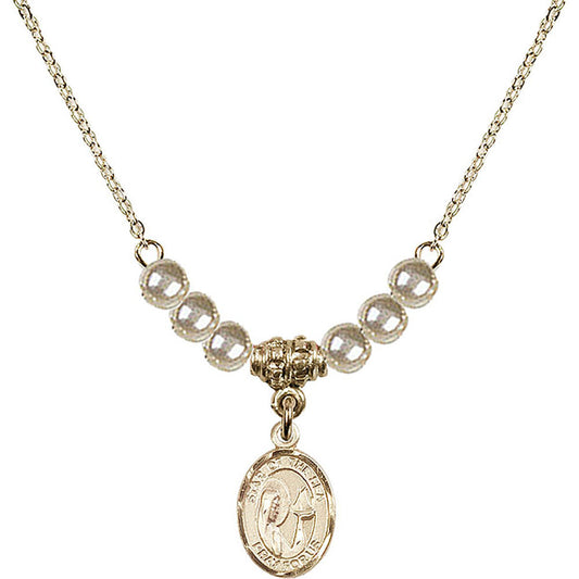 14kt Gold Filled Our Lady Star of the Sea Birthstone Necklace with Faux-Pearl Beads - 9101