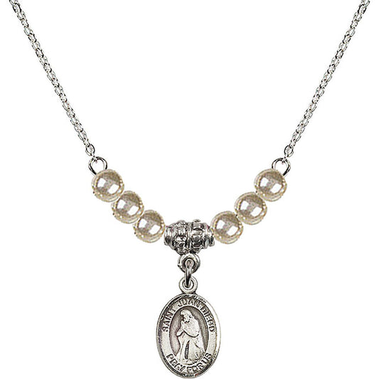 Sterling Silver Saint Juan Diego Birthstone Necklace with Faux-Pearl Beads - 9111