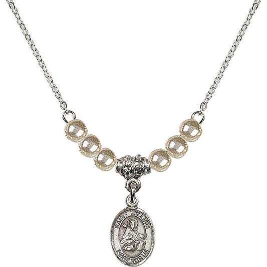 Sterling Silver Saint William of Rochester Birthstone Necklace with Faux-Pearl Beads - 9114