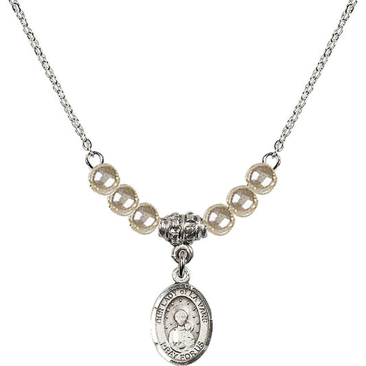 Sterling Silver Our Lady of la Vang Birthstone Necklace with Faux-Pearl Beads - 9115