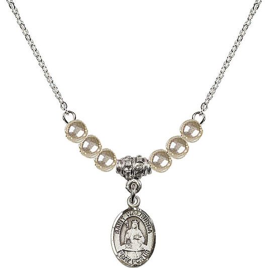 Sterling Silver Saint Walburga Birthstone Necklace with Faux-Pearl Beads - 9126