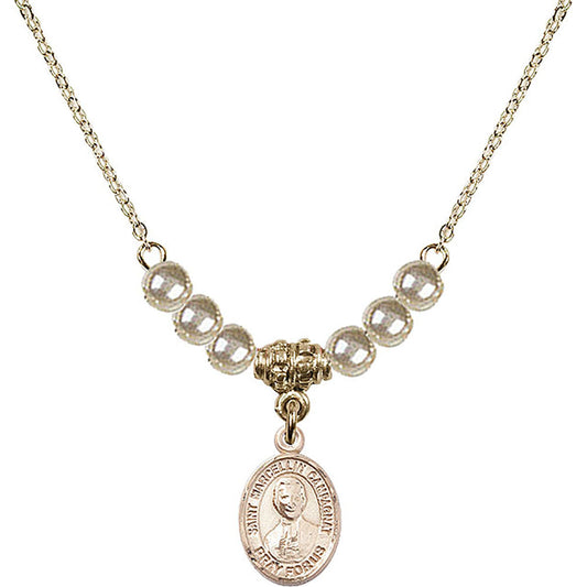 14kt Gold Filled Saint Marcellin Champagnat Birthstone Necklace with Faux-Pearl Beads - 9131