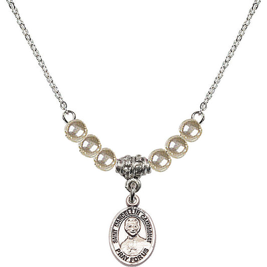 Sterling Silver Saint Marcellin Champagnat Birthstone Necklace with Faux-Pearl Beads - 9131