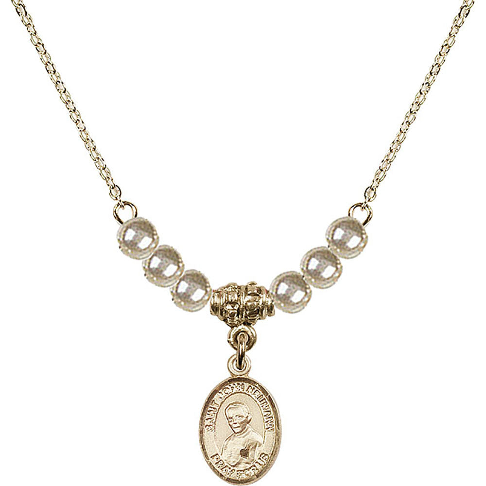 14kt Gold Filled Saint John Neumann Birthstone Necklace with Faux-Pearl Beads - 9204