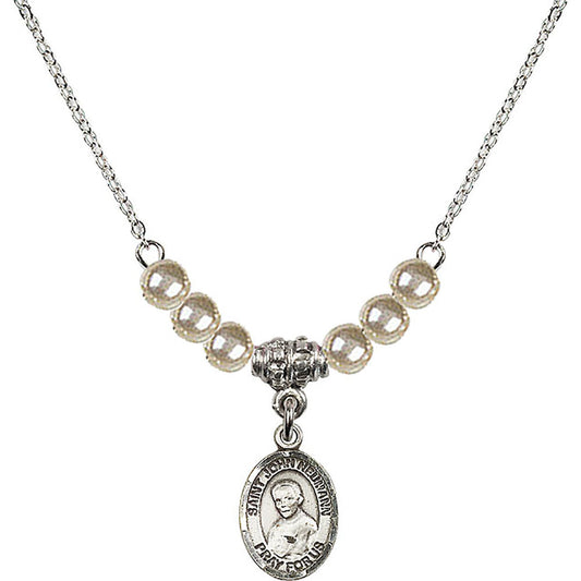 Sterling Silver Saint John Neumann Birthstone Necklace with Faux-Pearl Beads - 9204