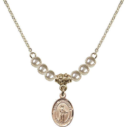 14kt Gold Filled Saint Petronille Birthstone Necklace with Faux-Pearl Beads - 9209