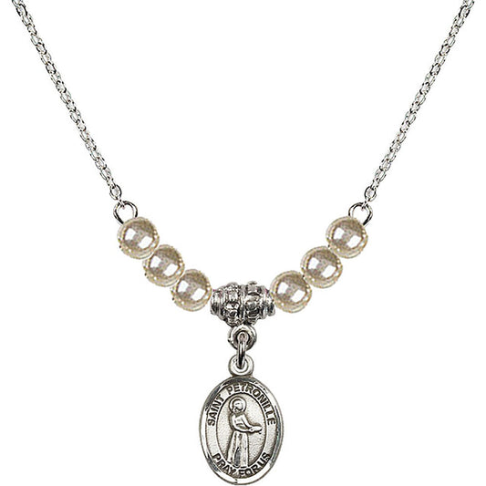 Sterling Silver Saint Petronille Birthstone Necklace with Faux-Pearl Beads - 9209