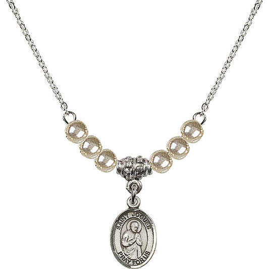 Sterling Silver Saint Isaac Jogues Birthstone Necklace with Faux-Pearl Beads - 9212