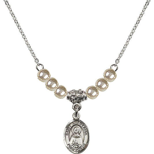Sterling Silver Saint Anastasia Birthstone Necklace with Faux-Pearl Beads - 9213