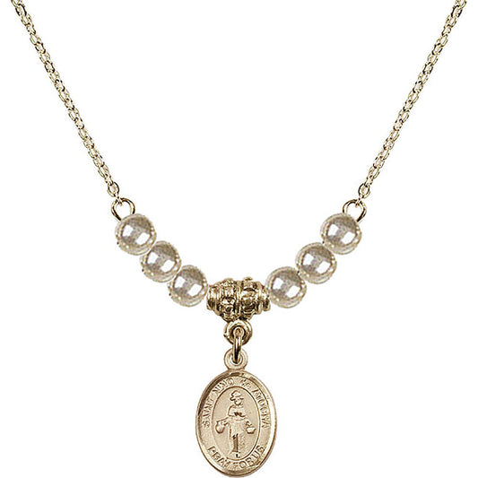 14kt Gold Filled Saint Nino de Atocha Birthstone Necklace with Faux-Pearl Beads - 9214