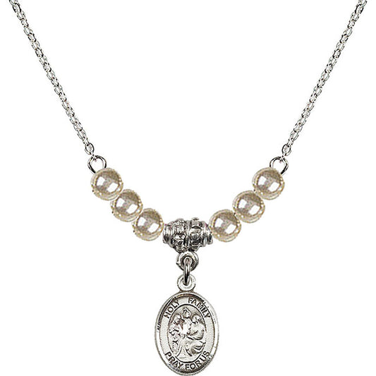Sterling Silver Holy Family Birthstone Necklace with Faux-Pearl Beads - 9218