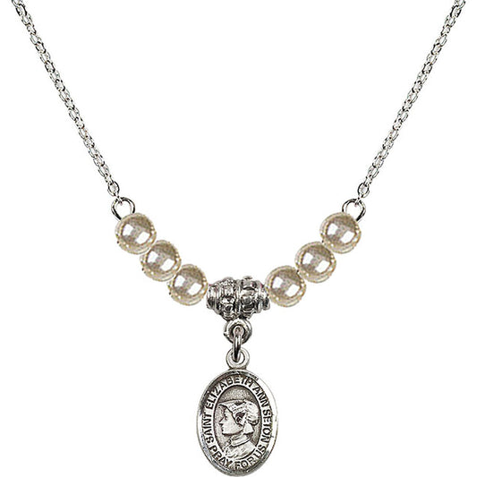 Sterling Silver Saint Elizabeth Ann Seton Birthstone Necklace with Faux-Pearl Beads - 9224