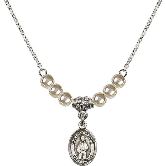 Sterling Silver Our Lady of Hope Birthstone Necklace with Faux-Pearl Beads - 9230
