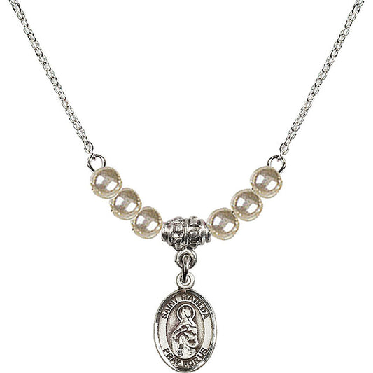 Sterling Silver Saint Matilda Birthstone Necklace with Faux-Pearl Beads - 9239