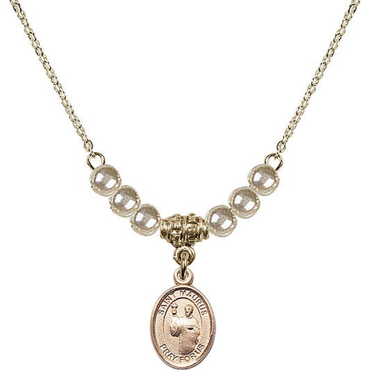 14kt Gold Filled Saint Maurus Birthstone Necklace with Faux-Pearl Beads - 9241