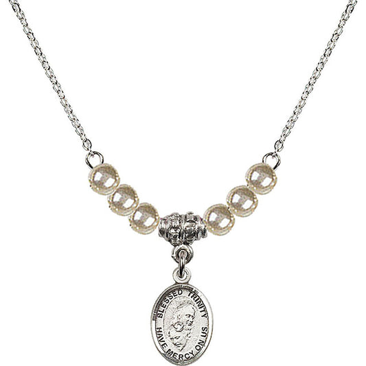 Sterling Silver Blessed Trinity Birthstone Necklace with Faux-Pearl Beads - 9249