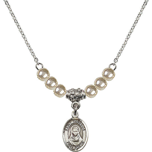 Sterling Silver Saint Rebecca Birthstone Necklace with Faux-Pearl Beads - 9252