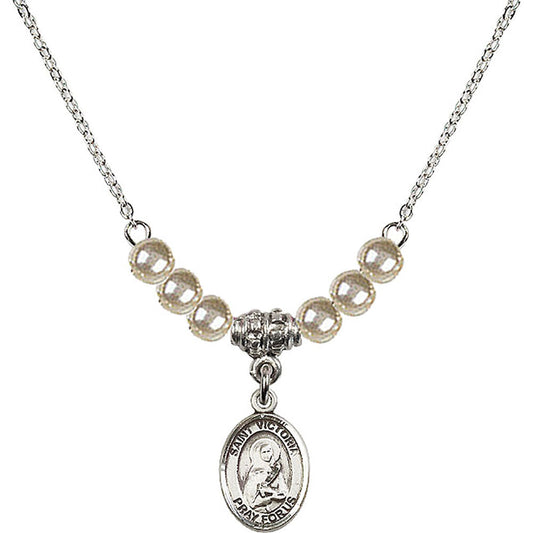 Sterling Silver Saint Victoria Birthstone Necklace with Faux-Pearl Beads - 9253