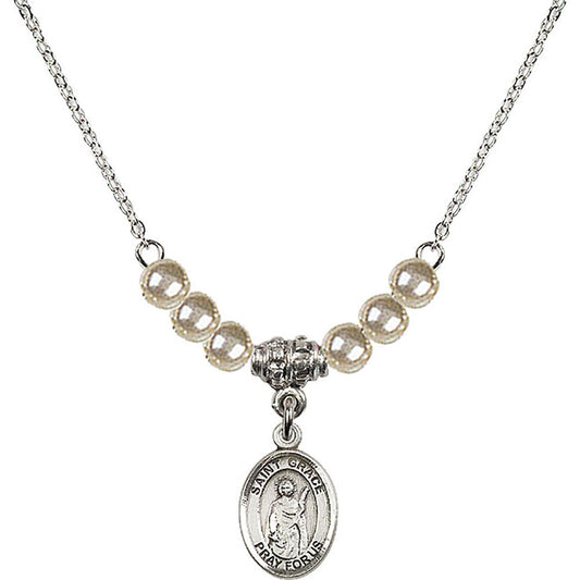 Sterling Silver Saint Grace Birthstone Necklace with Faux-Pearl Beads - 9255