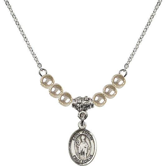 Sterling Silver Saint Austin Birthstone Necklace with Faux-Pearl Beads - 9256