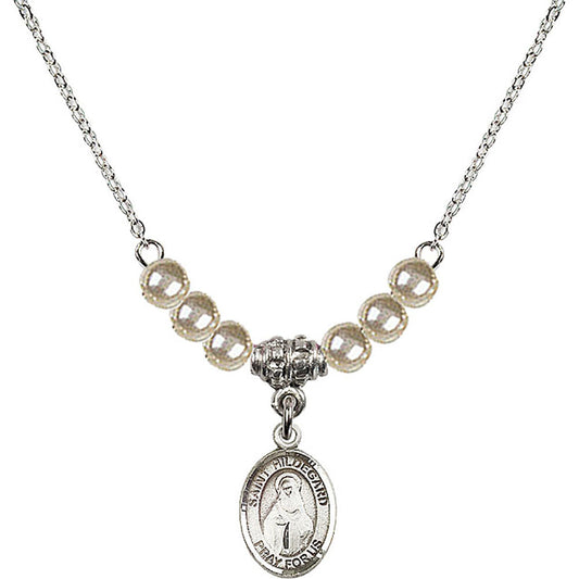 Sterling Silver Saint Hildegard von Bingen Birthstone Necklace with Faux-Pearl Beads - 9260