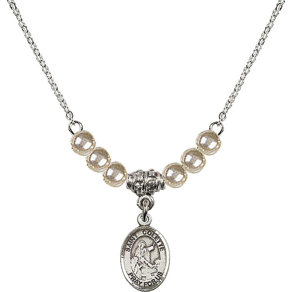 Sterling Silver Saint Colette Birthstone Necklace with Faux-Pearl Beads - 9268